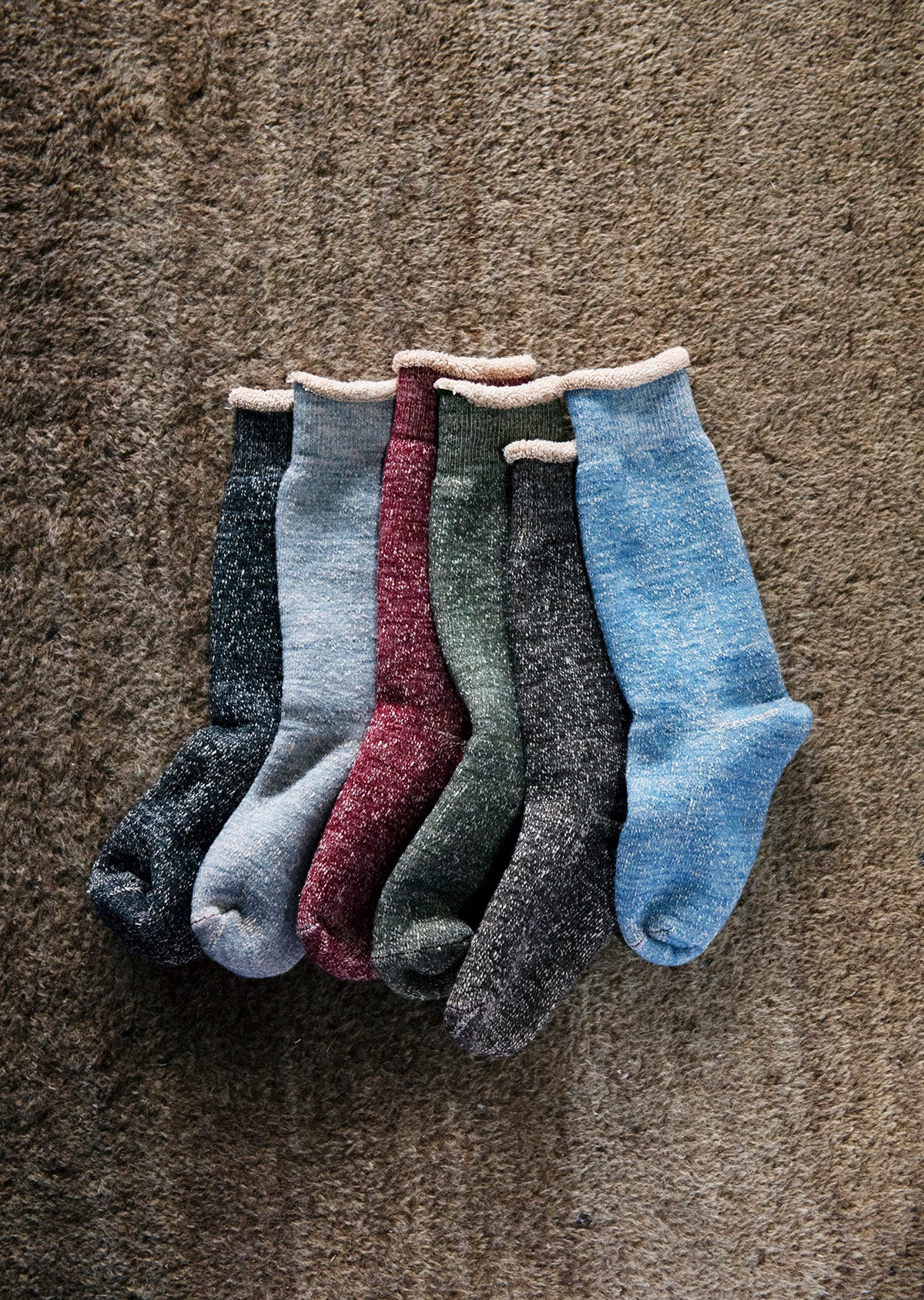 ダブルフェイスクルーソックス メリノウール&ブラウンオーガニックコットン