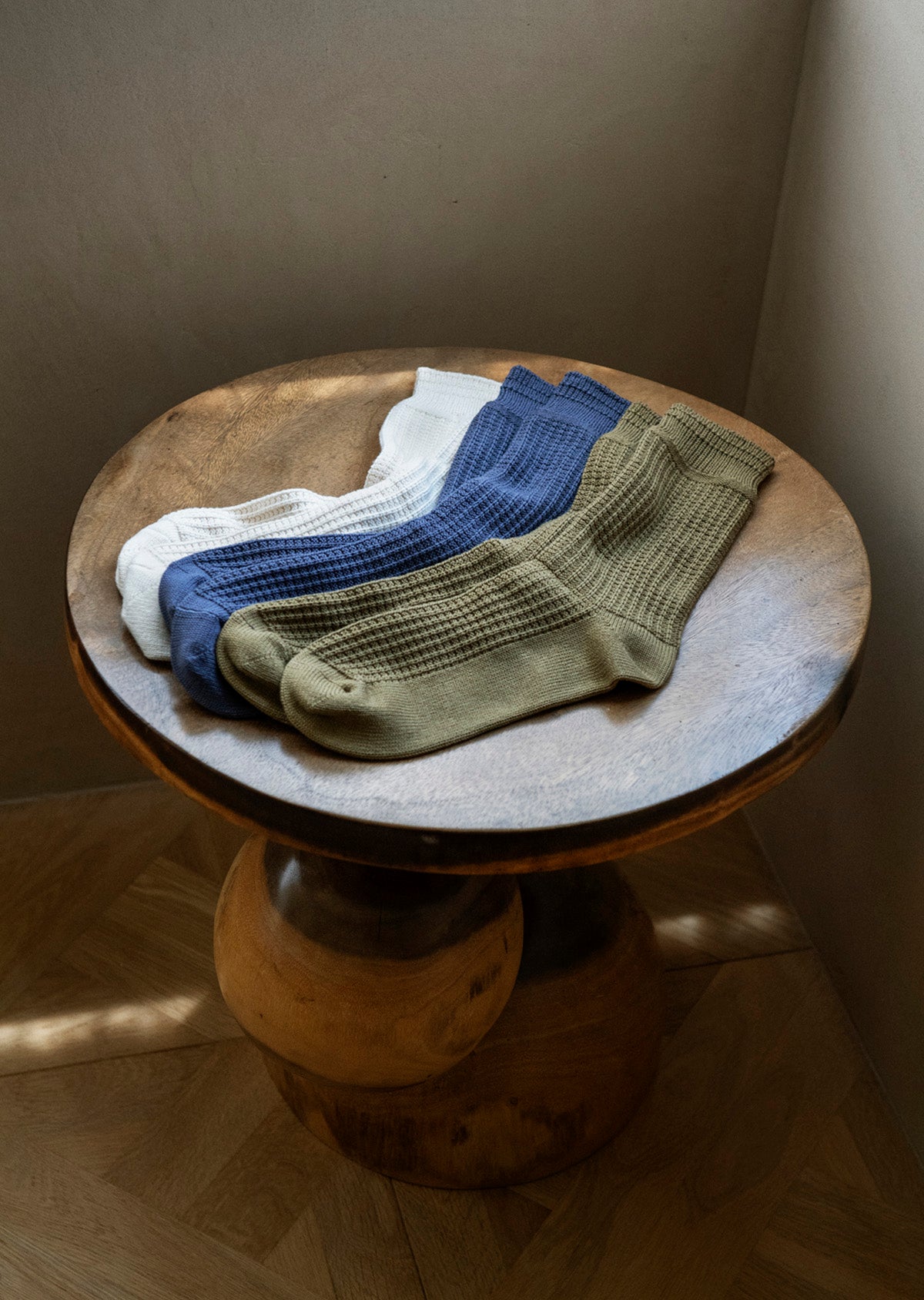 コットンワッフル クルーソックス