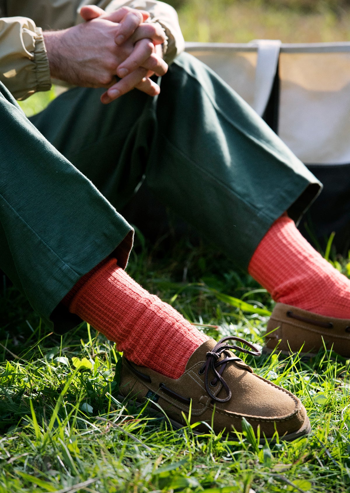 コットンワッフル クルーソックス