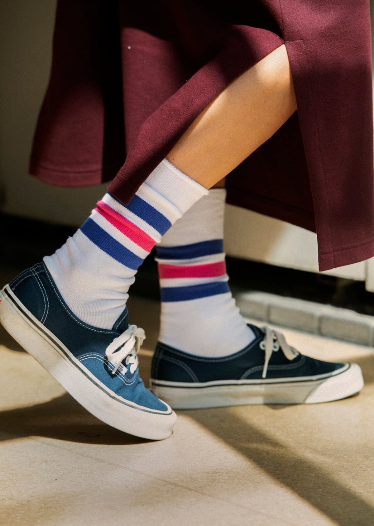 FINE PILE STRIPED CREW SOCKS