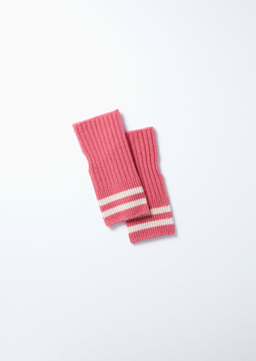 STRIPE SEAMLESS HAND WARMER ”MERINO LAMBS WOOL” #OFF WHITE/MAROON [R5092-AW25] main image 1