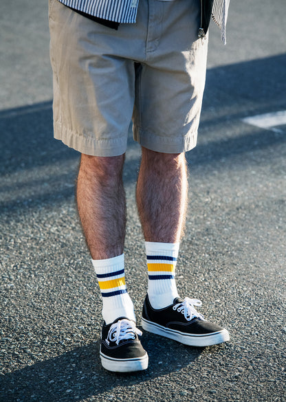 和紙クッション ストライプ クルーソックス