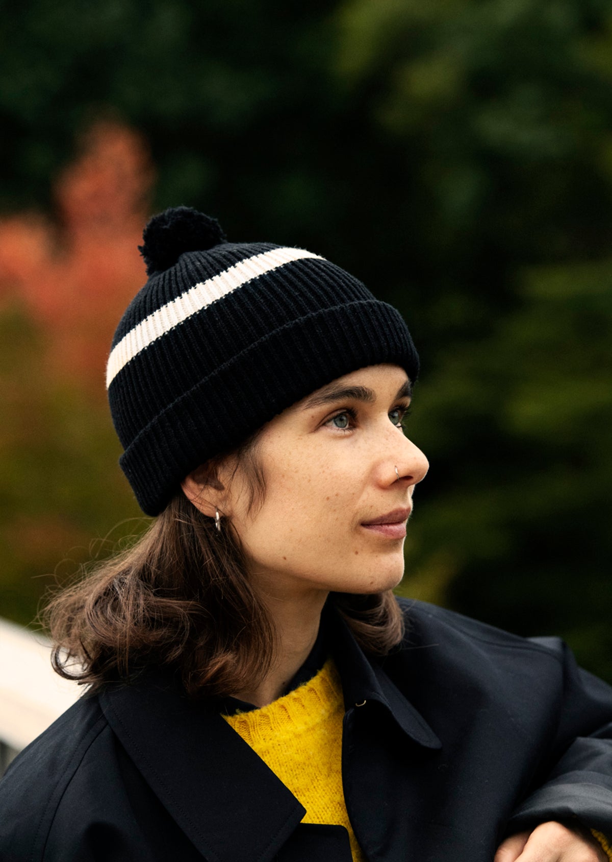 STRIPE POMPOM BEANIE